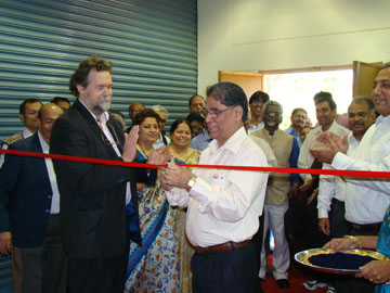Dr. T. Ramasani (Secy to the Government of India, Dept. Sci & Tech) cuts the ribbon at the ARCI-Inframat SPPS Centre Inaugural Ceremony on January 17, 2009 ion Hyderabad.